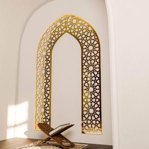 Wooden Mihrab Islamic Wall Art Mehraab for Muslim Prayer Room Ramadan Decoration Moroccan Decorative Panel Eid Gift Gold
