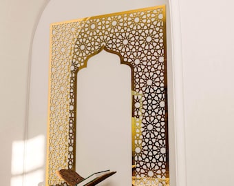 Mihrab Islamic Wall Art Mehraab for Muslim Prayer Room Ramadan Decoration Moroccan Wood Decorative Panel Eid Mubarak Gift