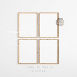 Wooden Frame Mockup Set of 4 3x4 Poster Frame Mockup, Four Vertical Antique Frame Mockup Wall Art Prints Digital Download Photo Frame Mockup