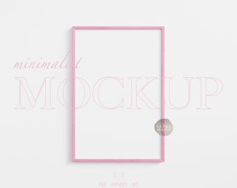 Pink Wood Frame Mockup, Light Wood Framed Art Display, Cute Nursery Prints Mockup, Feminine Poster Mockup, 2x3 Frame Mockup For Wall Art PSD