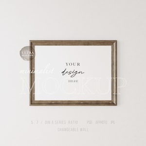 Dunkles Holzrahmen Mockup, antikes Rahmen Mockup, 5x7 Verhältnis Rahmen, horizontales Rahmen Mockup, Poster Druck Mockup, minimalistische gerahmte Kunst