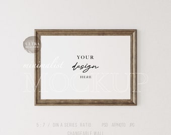 Dark Wooden Frame Mockup, Antique Frame Mockup, 5x7 Ratio Frame, Horizontal Frame Mockup, Poster Print Mockup, Minimalist Framed Art Display