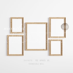 Wood Frame Mockup Set of 5 3:4 Wall Art Frame Mockup, Quint Frames, Styled Frame Mockup Poster Print Digital Download Photo Frame Mockup