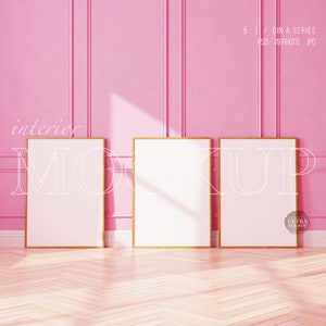 Nordic Frame Mockup, 3 Frame Mockups, Blush French Panels Textured Wall Art Frame Mockup, Frame Template PSD, Minimalist Wooden Frame Mockup