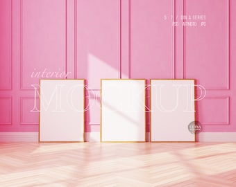 Nordic Frame Mockup, 3 Frame Mockups, Blush French Panels Textured Wall Art Frame Mockup, Frame Template PSD, Minimalist Wooden Frame Mockup