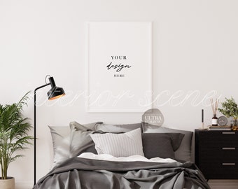 White Frame Mockup In Home Interior, 5x7 Frame Mockup In Bedroom, Styled Digital Frame Mockup, Prints Posters Vertical Mockup For Wall Art