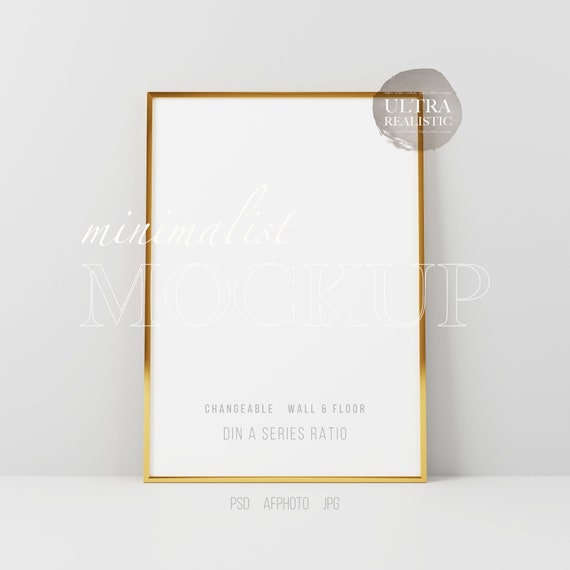 Digital Gold Frame Mockup, Vertical Gold Frame Mockup, Vertical Frame Mockup, Poster Mockup, Branding Poster Mockups, Frame Mockup for DIN A