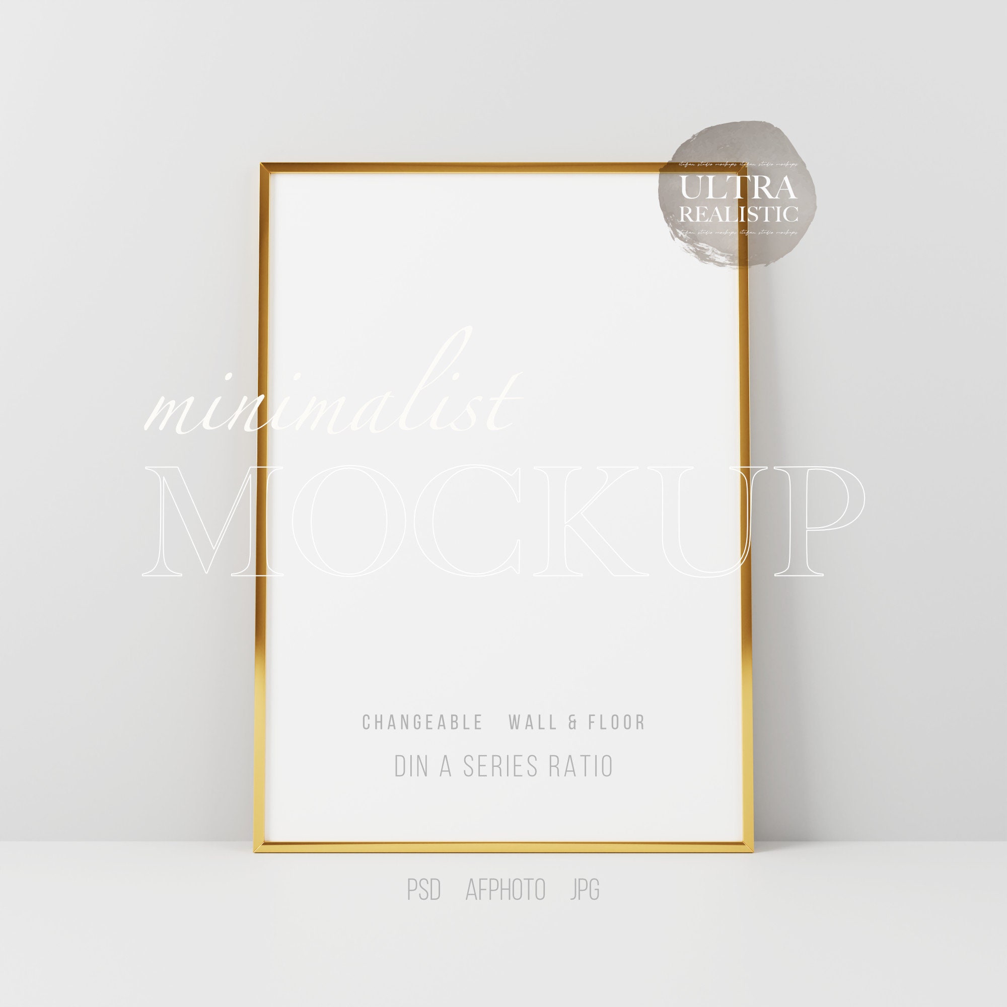 Digital Gold Frame Mockup, Vertical Gold Frame Mockup, Vertical Frame Mockup, Poster Mockup, Branding Poster Mockups, Frame Mockup for DIN A