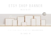 Frame Mockup Banner, Etsy Shop Banner Mockup For Prints, 8 Frame Mockup PSD Template, Natural Light Framed Art Mockup, Wood Frame On Floor