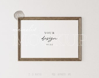 Dark Wooden Frame Mockup, Antique Frame Mockup, 2x3 Ratio Frame, Horizontal Frame Mockup, Poster Print Mockup, Minimalist Framed Art Display