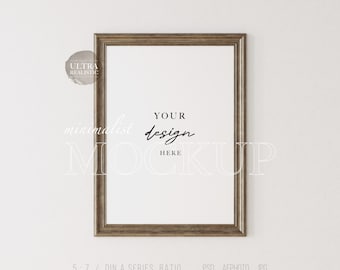 Dark Wooden Frame Mockup, Antique Frame Mockup, 5x7 Ratio Frame, Vertical Frame Mockup, Posters Prints Mockup, Minimalist Framed Art Display