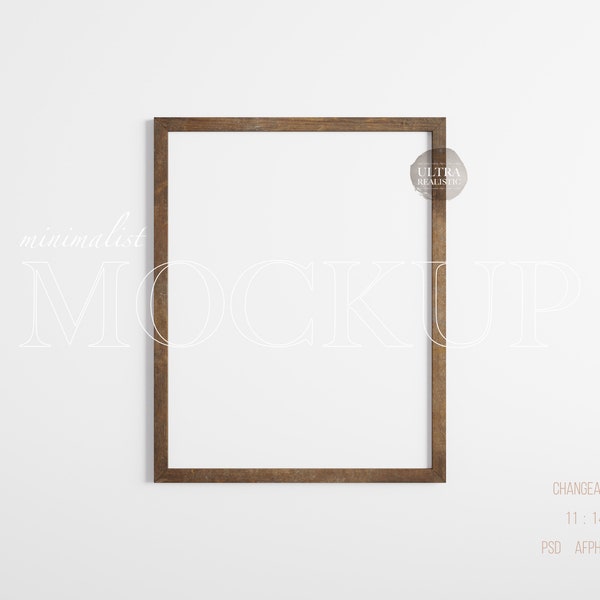 11x14 Dark Brown Wooden Frame Mockup, Antique Frame Mockup, Rural Old Frame, Vertical Frame Mockup, Rustic Frame For Vintage Oil Paint Art