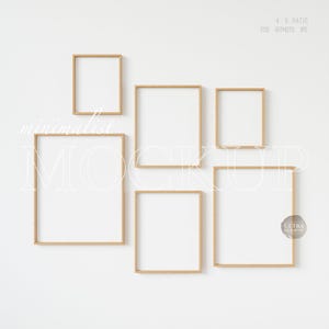 Six 4x5 Vertical Frame Mockup, Set of 6 Frames Mockup on Wall, Digital Art Gallery Mockup, Minimalist Wood Frames, Print & Poster Mockup