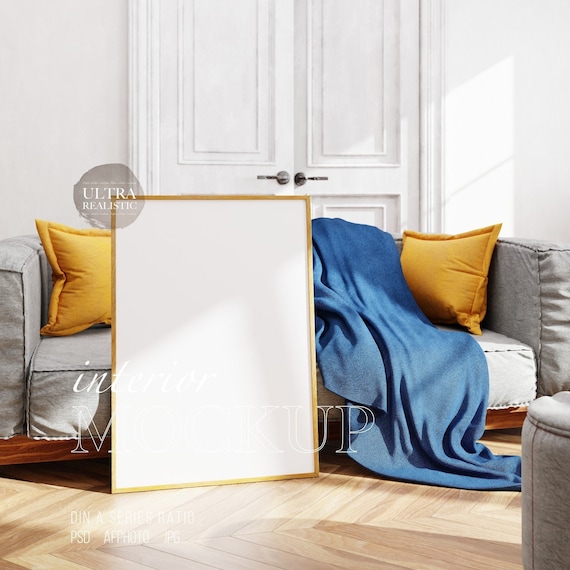 Wooden Frame Mockup, Vertical Frame Mockup, Print Shop Mockup, Nordic Frame Mockup, Interior Poster Mockup, Frame Mockup DIN A and Boho Sofa