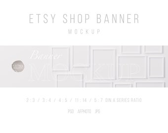 Frame Mockup Banner, Etsy Shop Banner Mockup For Prints, 11 Frame Mockup PSD Template, Natural Light Framed Art Mockup, White Frame On Wall