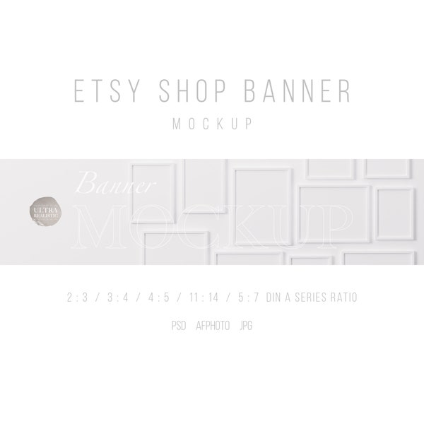 Frame Mockup Banner, Etsy Shop Banner Mockup For Prints, 11 Frame Mockup PSD Template, Natural Light Framed Art Mockup, White Frame On Wall