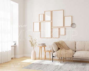 Gallery Wall Frame Mockup, 8 Frames Mockup, Mockup For Printable Poster, Digital Frame Mockup, Vertical Wood Frame Mockup DIN A 5x7 Wall Art