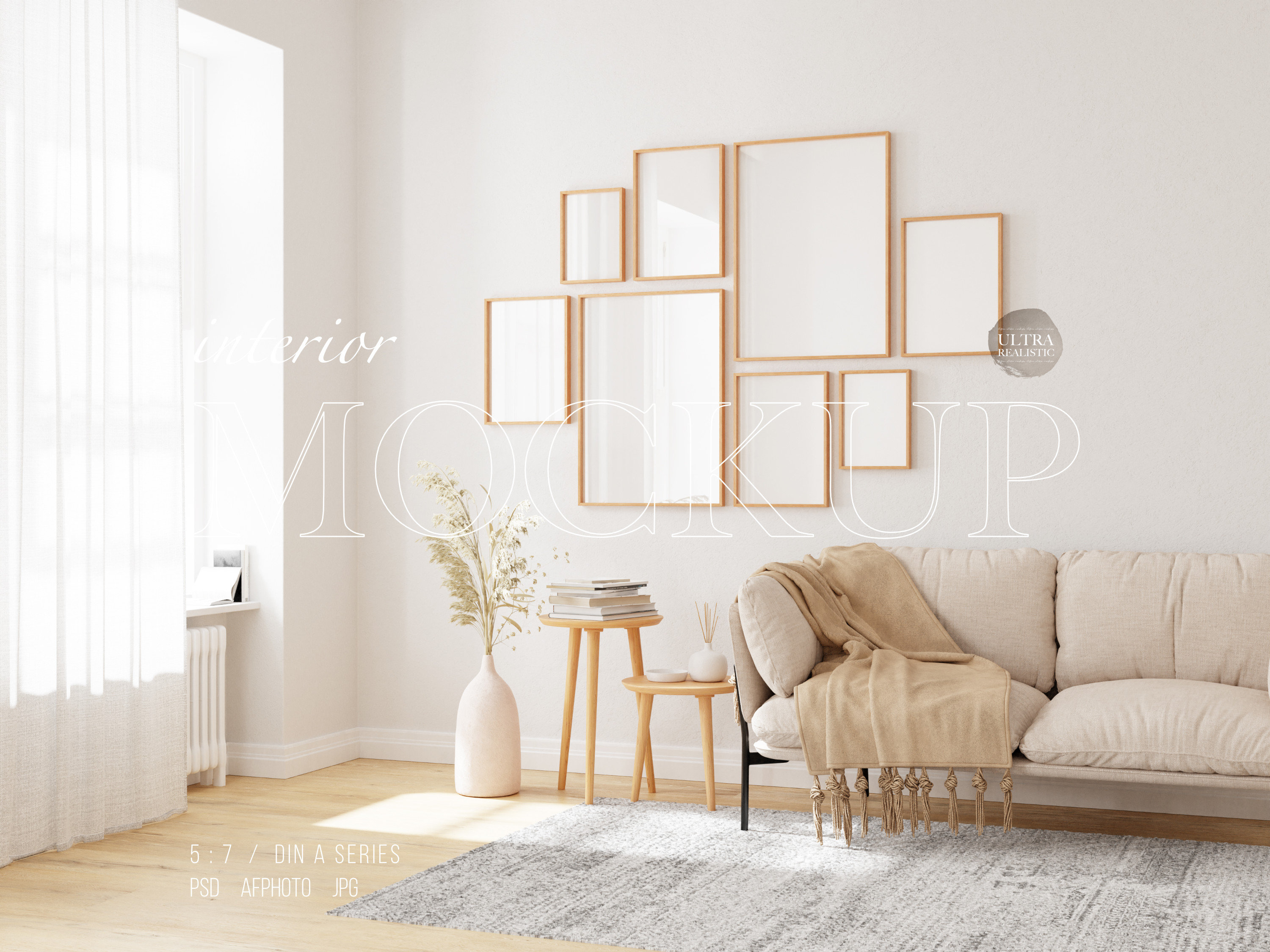 Gallery Wall Frame Mockup, 8 Frames Mockup, Mockup For Printable Poster, Digital Frame Mockup, Vertical Wood Frame Mockup DIN A 5x7 Wall Art
