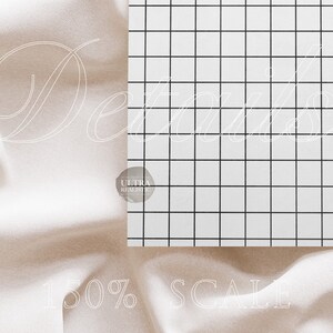 May include: A close-up of a white fabric with a grid pattern overlayed on top. The text "Details" is written in a cursive font over the grid. The text "150% SCALE" is written below the grid. The text "ULTRA REALISTIC" is written in a circle on the fabric.