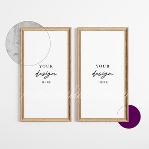 Houten frame mockup, moderne digitale mockup, 2x1 TV Art Frame mockup, minimalistische houten ingelijste kunstdisplay, eenvoudige verticale framesjabloon PSD