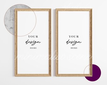 Wood Frame Mockup, Modern Digital Mockup, 2x1 TV Art Frame Mockup, Minimalist Wood Framed Art Display, Simple Vertical Frame Template PSD