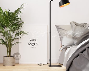 5x7 White Frame Mockup In Home Interior, Vertical Frame Mockup In Bedroom, Styled Digital Frame Mockup, Prints Posters Mockup For Wall Art
