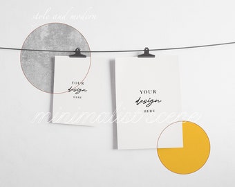 Two Posters Mockup, Minimalist Poster Hanger Mockup, Vertical 5x7 Poster Print Art Display, Modern Simple Poster Mockup Natural Light Shadow