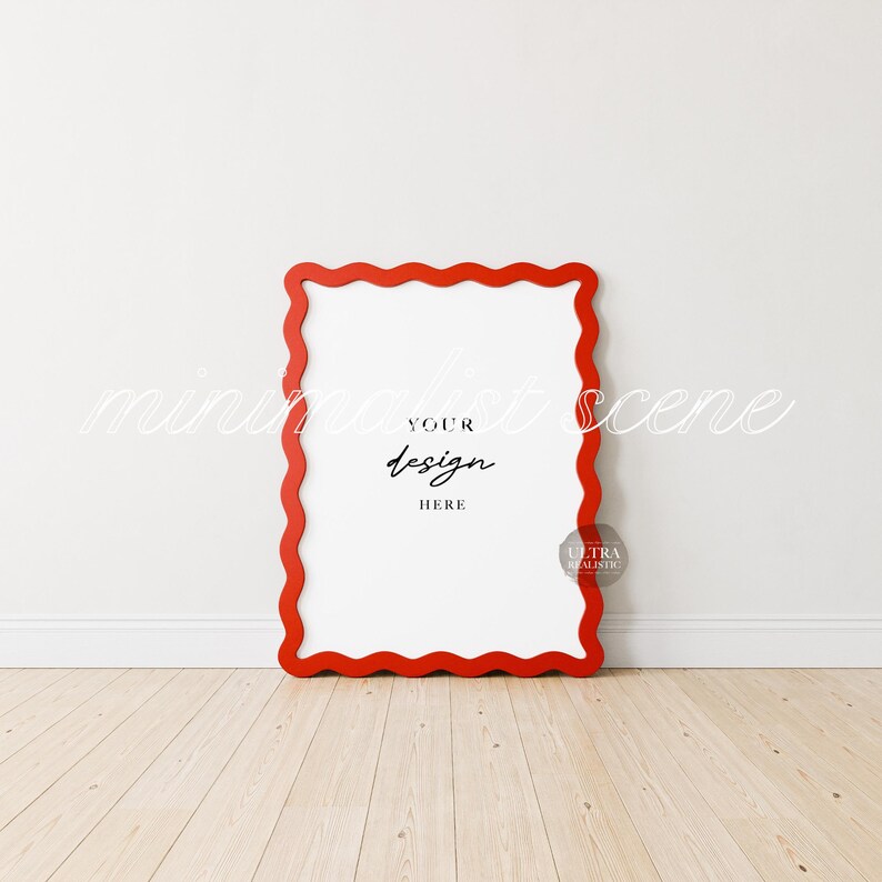 Wiggle Frame Image Scarlet Red Wiggle Frame Mockup, 3x4 Vertical Wiggly Border Picture ...