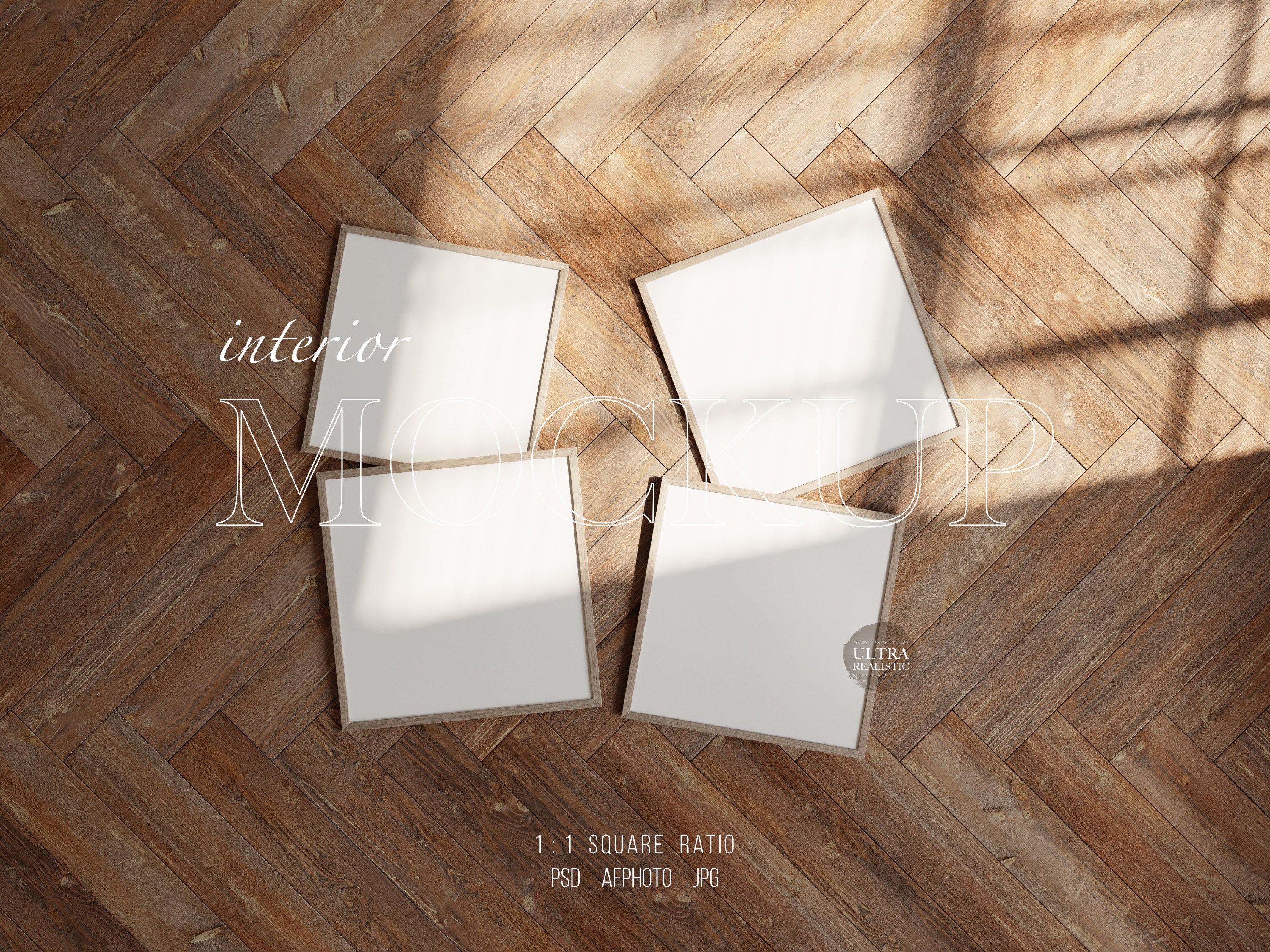 Four Square Frame Mockup in Vintage Interior Scene, Digital Frame ...