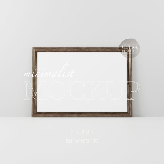 Antique Frame Mockup, Dark Wooden Frame Mockup, 3x2 Ratio Frame, Horizontal Frame Mockup, Print & Poster Mockup, Minimalistic Vintage Frame