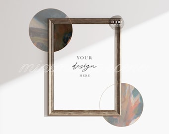 5x7 antiek frame mockup, donker houten frame mockup, verticaal frame mockup, posters prints mockup schaduw overlay minimalistische frame art display