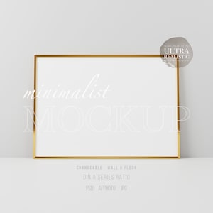 Thin Golden Frame Mockup DIN, Horizontal Frame Mockup, Frame Mockup DIN A 4, Digital Frame Mockup, Digital Frame For Print, Wallpaper Mockup