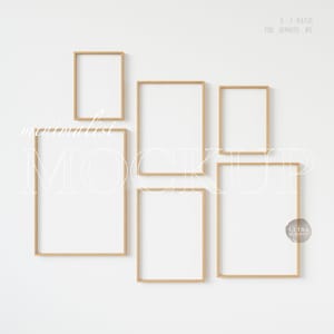 Six 5x7 Vertical Frame Mockup, Set of 6 Frames Mockup on Wall, Digital Art Gallery Mockup, Minimalist Wood Frames, Print & Poster Mockup
