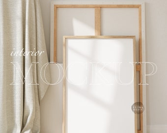 Tall Frame Mockup for DIN A Art Print, Vertical Frame Mockup, Boho Interior Digital Mockup for Prints Posters Wall Art, Wood Frame Mockup