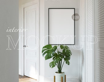 5x7 Black Wood Frame Mockup, DIN A Modern Interior Vertical Frame Mockup, Minimalist French Apartment Mockup for Printable Digital Wall Art