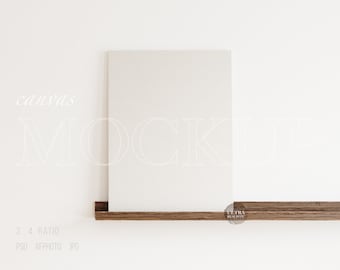 Cotton Canvas Frame Mockup, 3x4 Vertical Canvas Mockup on Picture Ledge, Minimalist Interior, Digital Art Print Poster Mockup on Float Shelf