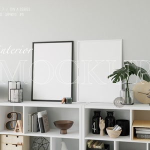 Set of 2 Frames Mockup, 5x7 Gallery Wall Art Frame Mockup, Mockup For Printable Poster, Digital Frame Mockup, Vertical Modern Thin Frame PSD