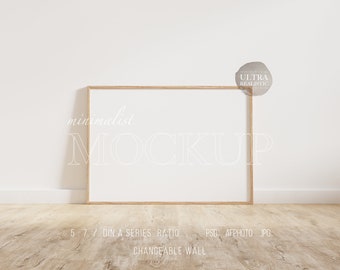 Horizontal Frame Mockup, 7x5 Light Wood Frame Mockup DIN A4, Minimalist Landscape Digital Scandinavian Frame Mockup, Frame Mockup For Poster