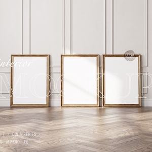 Three 5x7 Antique Vertical Frame Mockup, 3 Frames Mockup DIN A, Vintage Villa Wall, Mid Century Dark Wood Frame Mockup For Prints Posters