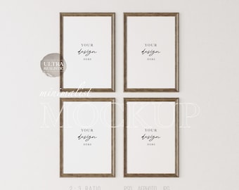 Bruin frame mockup, schilderij frame mockup, 4 frame mockups, 2x3 frame mockup, donkere antieke frame mockup houten schaduw frame mockup set van 4
