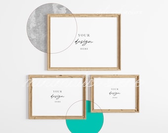 Drei horizontale Holzrahmen Mockup Set von 3 3x4 Wandkunst Rahmen Mockup, Stil Rahmen Mockup Poster Druck Digital Download Fotorahmen Mockup