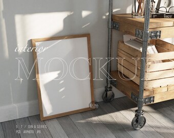 Tall 5x7 Wood Frame Mockup, DIN A4 ISO Frame Mockup, Minimalist Design Interior, Digital Modern Frame Mockup Template For Printable Wall Art