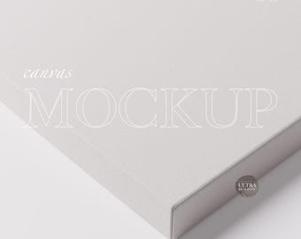 Cotton Canvas Frame Mockup Corner, Flat Lay Vertical Canvas Mockup, Minimalist Interior in White, Digital Art Print Poster Mockup Template