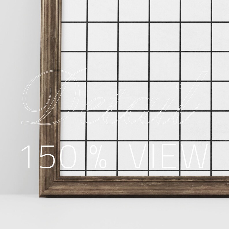 May include: A close-up of a brown wooden picture frame with a white grid pattern inside. The text "150% VIEW" is visible at the bottom of the frame.