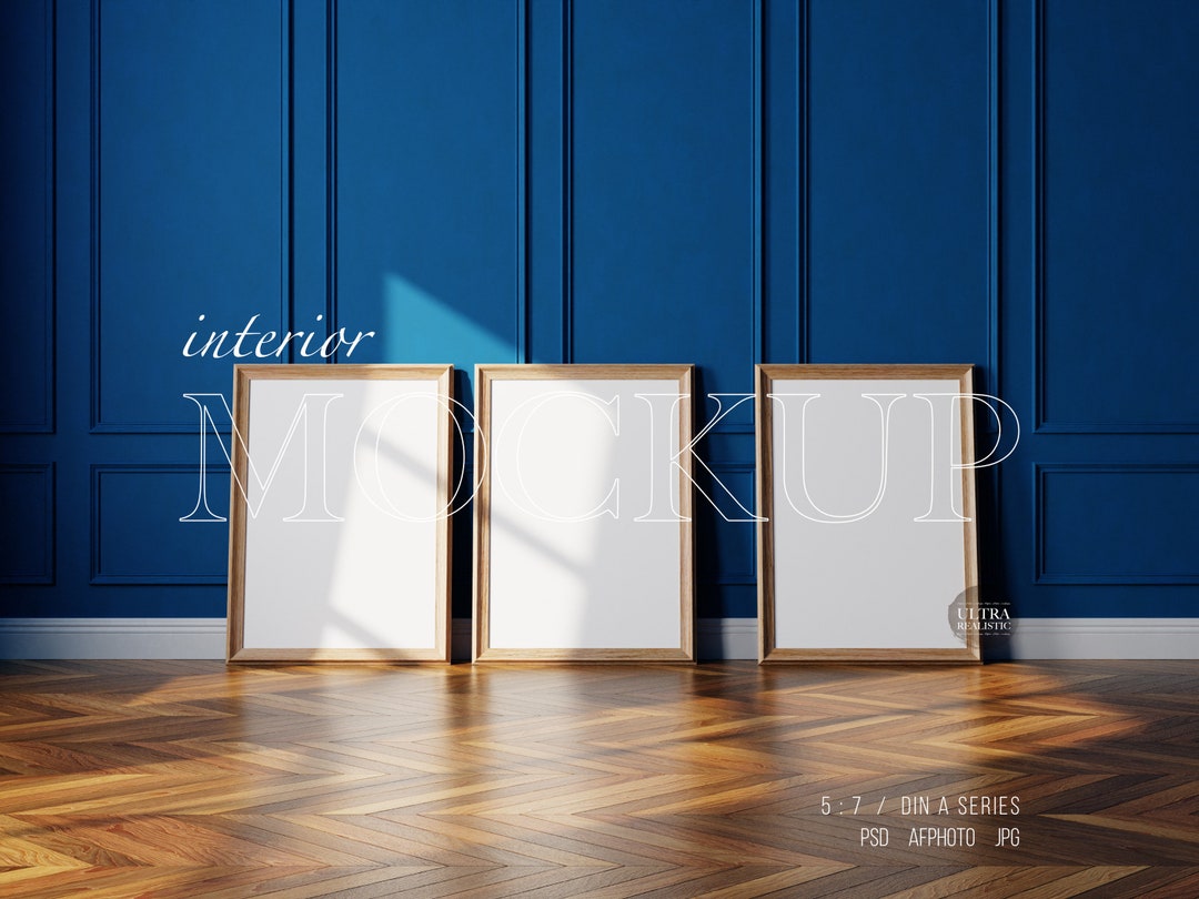 3 Frame Vertical Mockup Dark Frame Mockup Mid Modern Century Etsy