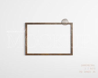 3x2 Dark Brown Wooden Frame Mockup, Horizontal Rough Antique Frame Mockup Template, Rural Old Frame, Rustic Frame For Vintage Oil Paint Art