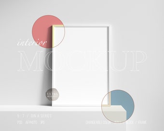 5x7 Vertical Frame Mockup, Unlimited Playful Color Mix and Match Modern Pop Frame Mockup For Print Art Display in Minimalist Cement Interior