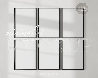 Six Vertical Frame Mockup, Set of Six Frame Mockups Bundle, 6 Frames, Frame Gallery Mockup, Minimalistic Black Frames, Print & Poster Mockup