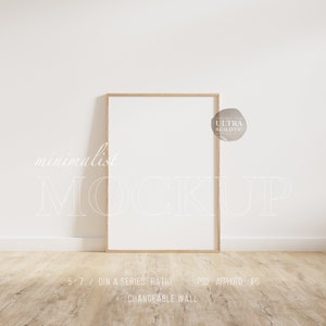 Frame On Wooden Floor Mockup, Vertical Frame Mockup, Light Wood Frame Mockup DIN A4, Scandinavian Frame Mockup, Frame Mockup For Prints Art