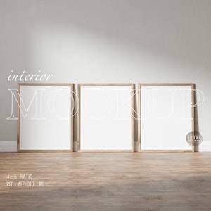 Three Frames, 4x5 Frame Mockup, Wooden Frames Mockup, Scandinavian Frame Mockup For Prints Wall Art, Digital Frame Vertical, 3 Frame Mock up